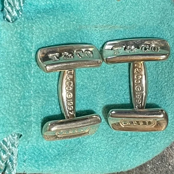 TIFFANY & CO 1837 STERLING SILVER BAR CUFF LINKS-RARE! EUC! AUTHENTIC